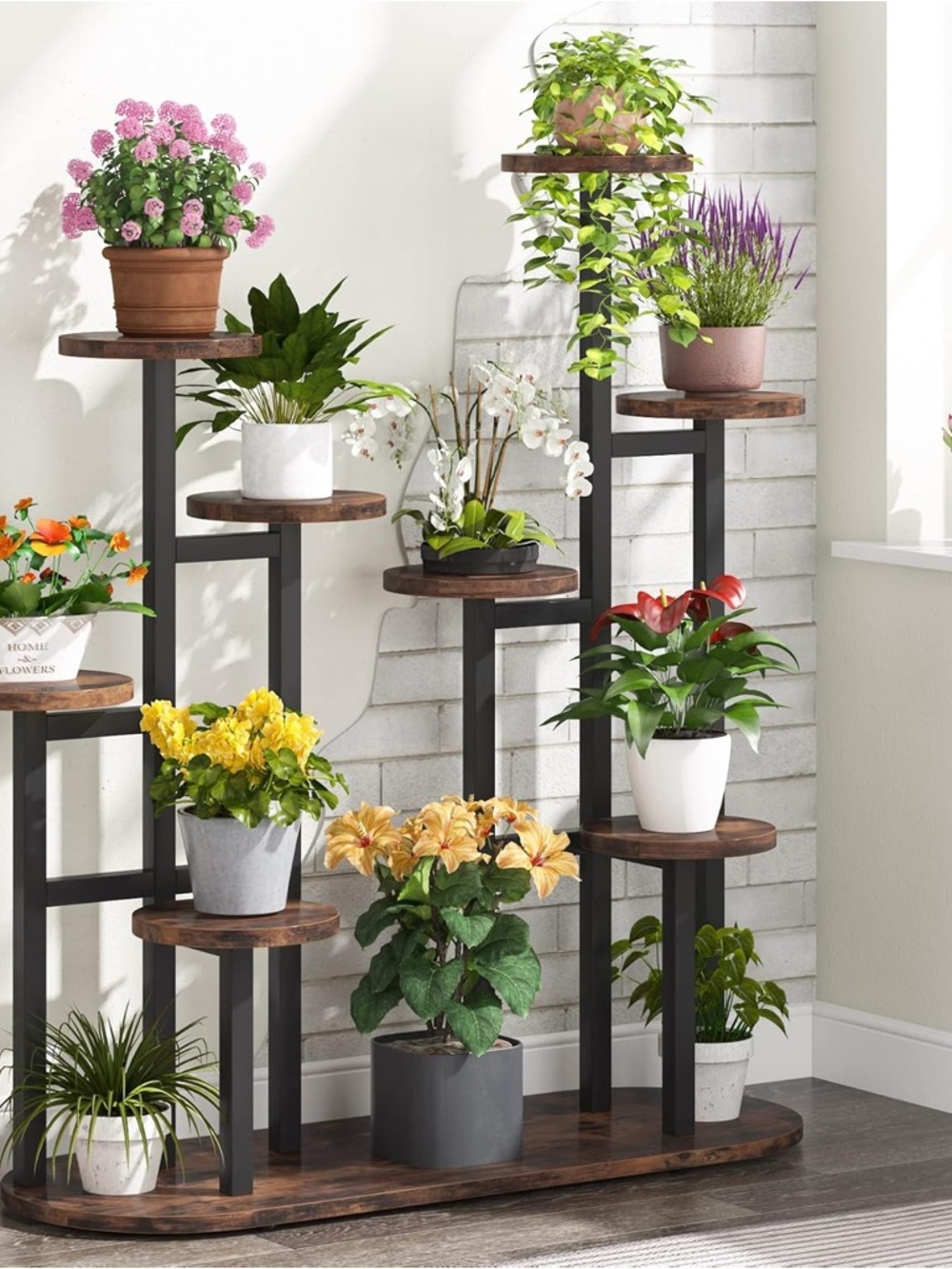 Tribesigns 11-Tier Plant Stand Indoor Rustic Brown Tall Plant Shelf Multi-Level